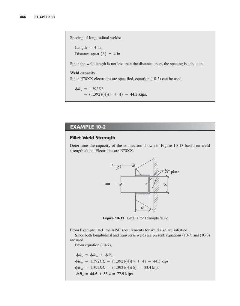 Textbook page 483 — Fillet weld strength per inch