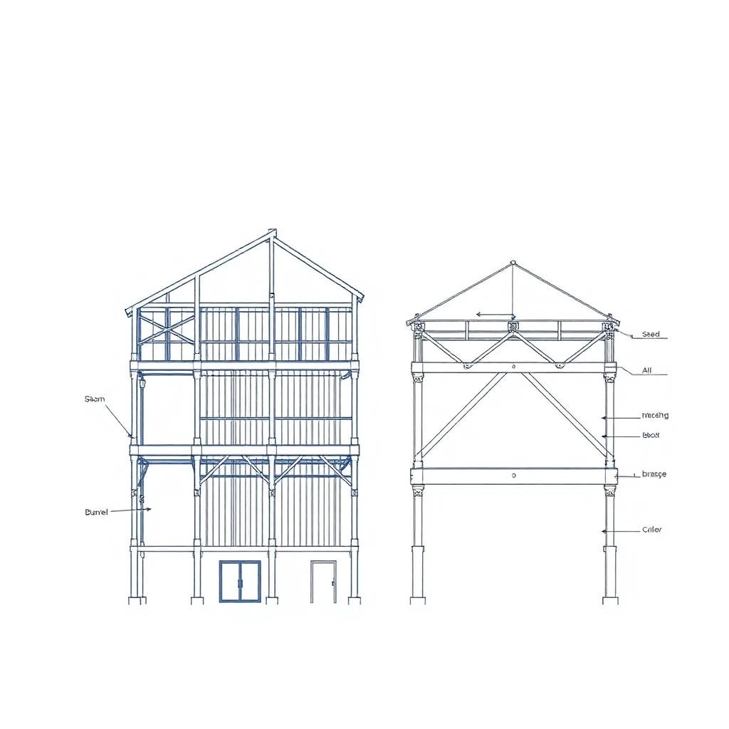 Steel rigid moment frame next to a braced frame
