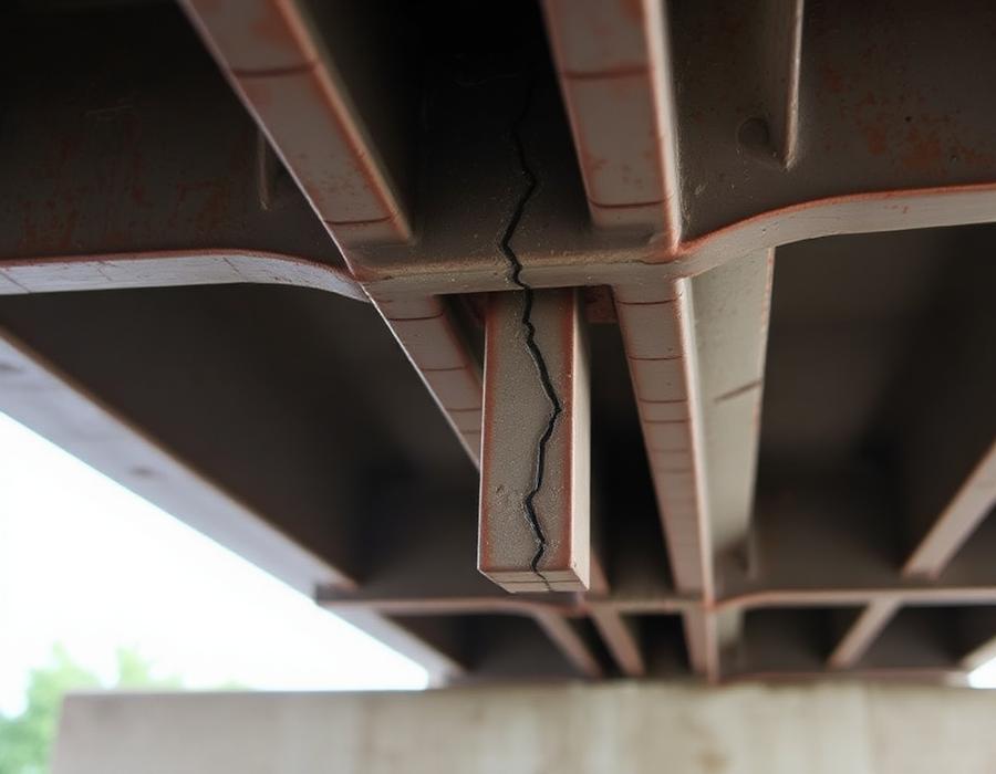 Fatigue cracking: Cyclic loads propagate a microscopic crack through welds and net sections until the member separates — often at stress ranges well below the yield strength.