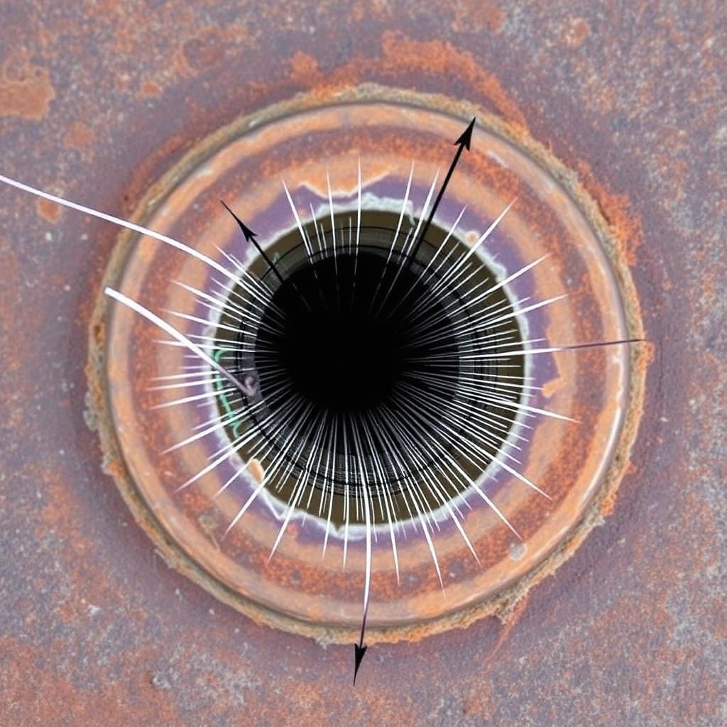 Fatigue cracking at bolt holes: Cyclic load ranges propagate a hairline crack from a drilled bolt hole edge through the net section until the remaining ligament fractures suddenly.