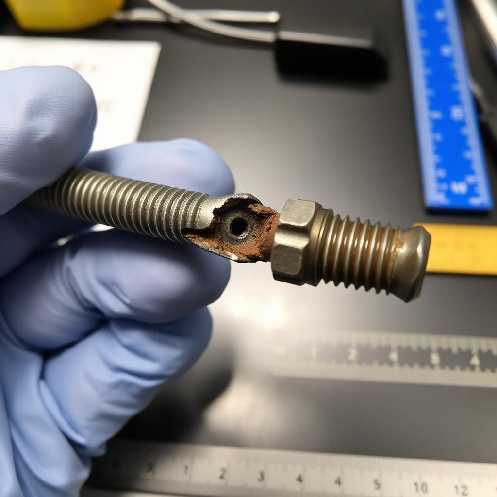 Threaded-rod rupture: A hanger rod snaps at the threads where the net (root) area is smallest and the stress is amplified by the stress concentration in the thread.