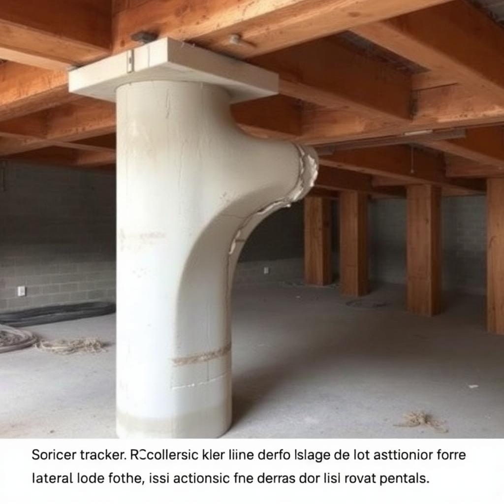 Slender column buckling: Long column bows out under axial + lateral load.