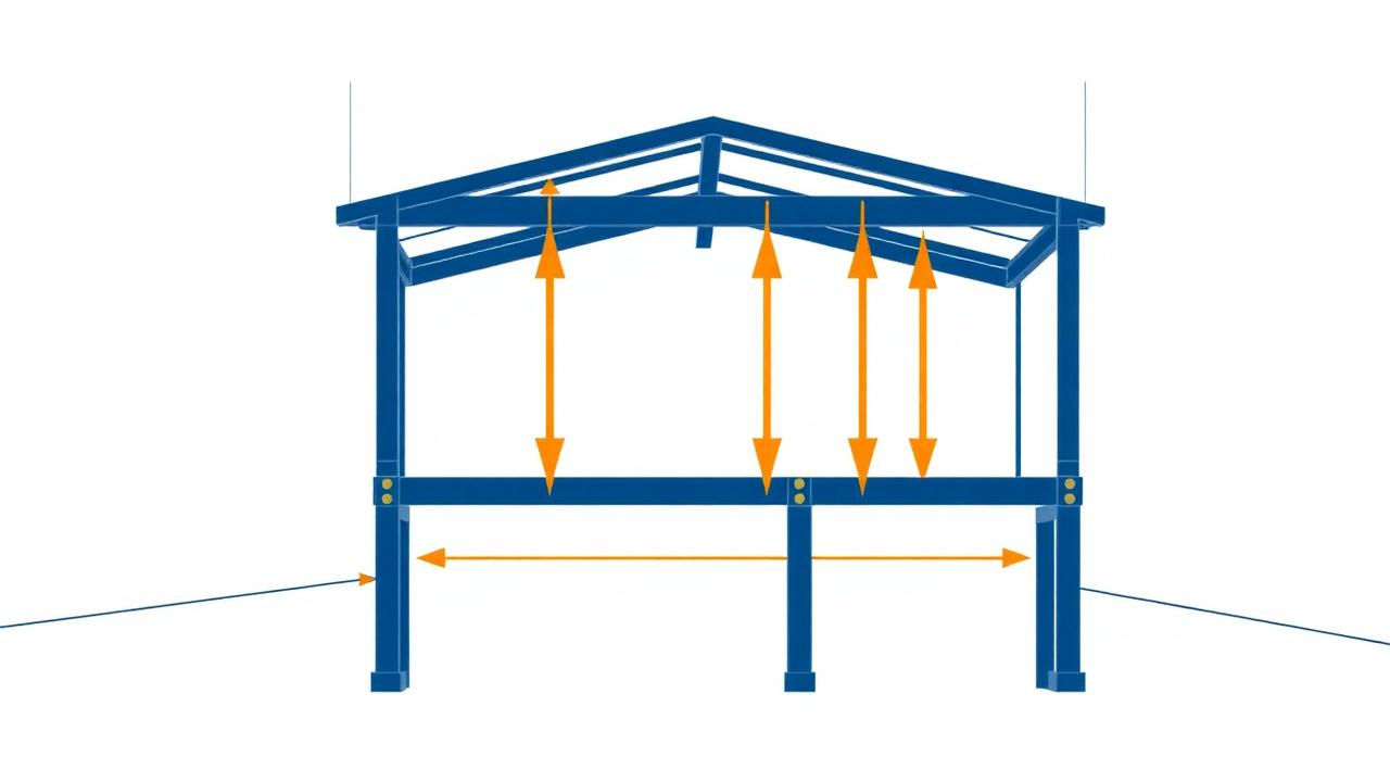 Load path diagram from roof to beams to columns to foundation