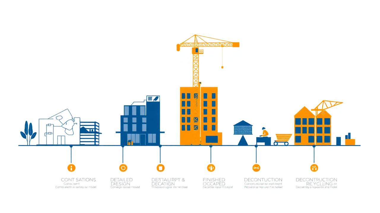 Timeline of project life cycle from concept to deconstruction